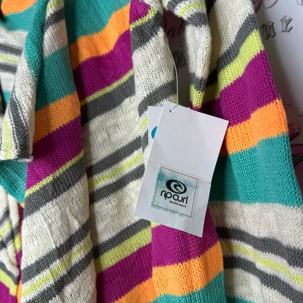 Rip curl sweater cardigan nomad striped tropical knitted with hood and tassles - Picture 11 of 12